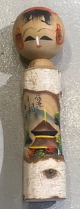VTG Japanese Kokeshi doll hand painted carved wooden birch bark rare signed art - Picture 1 of 6