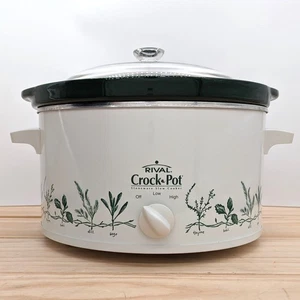 Rival Crock-Pot 3355 Slow Cooker 5 Qt Green Herb Floral USA Vintage Works - Picture 1 of 4