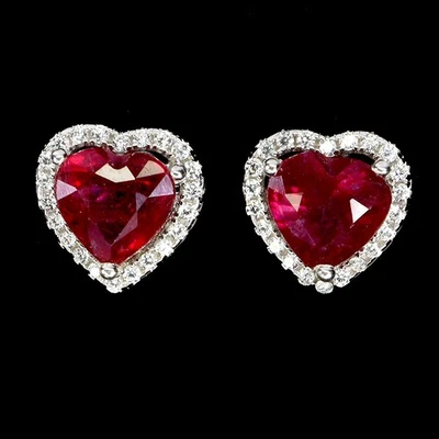925 Sterling Silver Earrings Heart Ruby 7mm Natural Gemstone Jewelry - Image 1 of 4