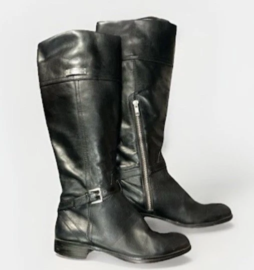 Botas de equitación Coach Micha altas de cuero negro hasta la rodilla ancho pantorrilla 6 B Foto 1 de 4