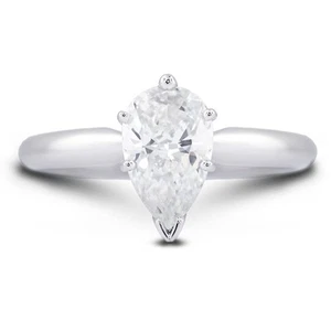 1 1/4ct D VS2 Pear Natural Diamond Platinum Classic Solitaire Engagement Ring - Picture 1 of 10