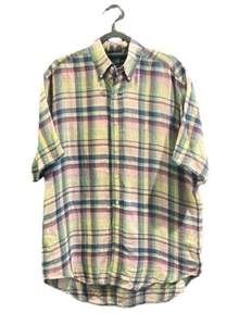 *Ralph Lauren • Blake Shirt Men's Multicolor Plaid Linen Short Sleeve Button Do - Picture 1 of 4