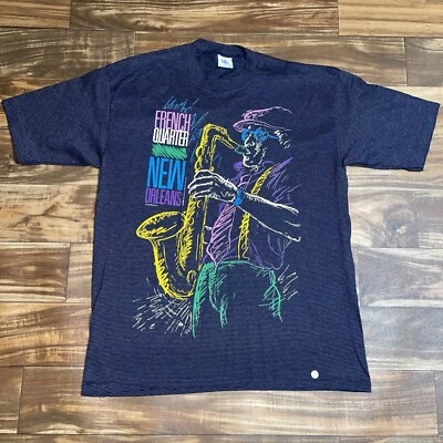 Camiseta a Rayas Jazz Mardi Gras Cuarto Francés Nueva Orleans Años 90 De Colección Talla L Foto 1 de 4