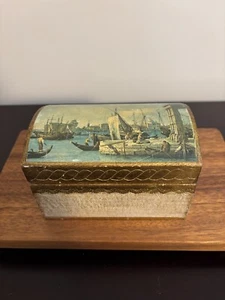 Gimbels Italien Gold Schiffe aufklappbar Holz Schatz Schmuckschatulle - Bild 1 von 9