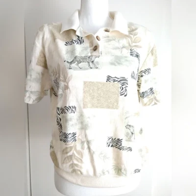 Camisa Top Vintage Teddi Petite Estampado Animal Selva Años 80 Mamá Pequeña Mediana PM Foto 1 de 4