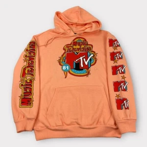 MTV Music Television Graphic Pullover Hoodie Adult Size Medium Color Coral Pink - Picture 1 of 11