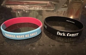 Boobies Make Me Smile & F*ck Cancer # Silicone Bracelet Spencers - Picture 1 of 9