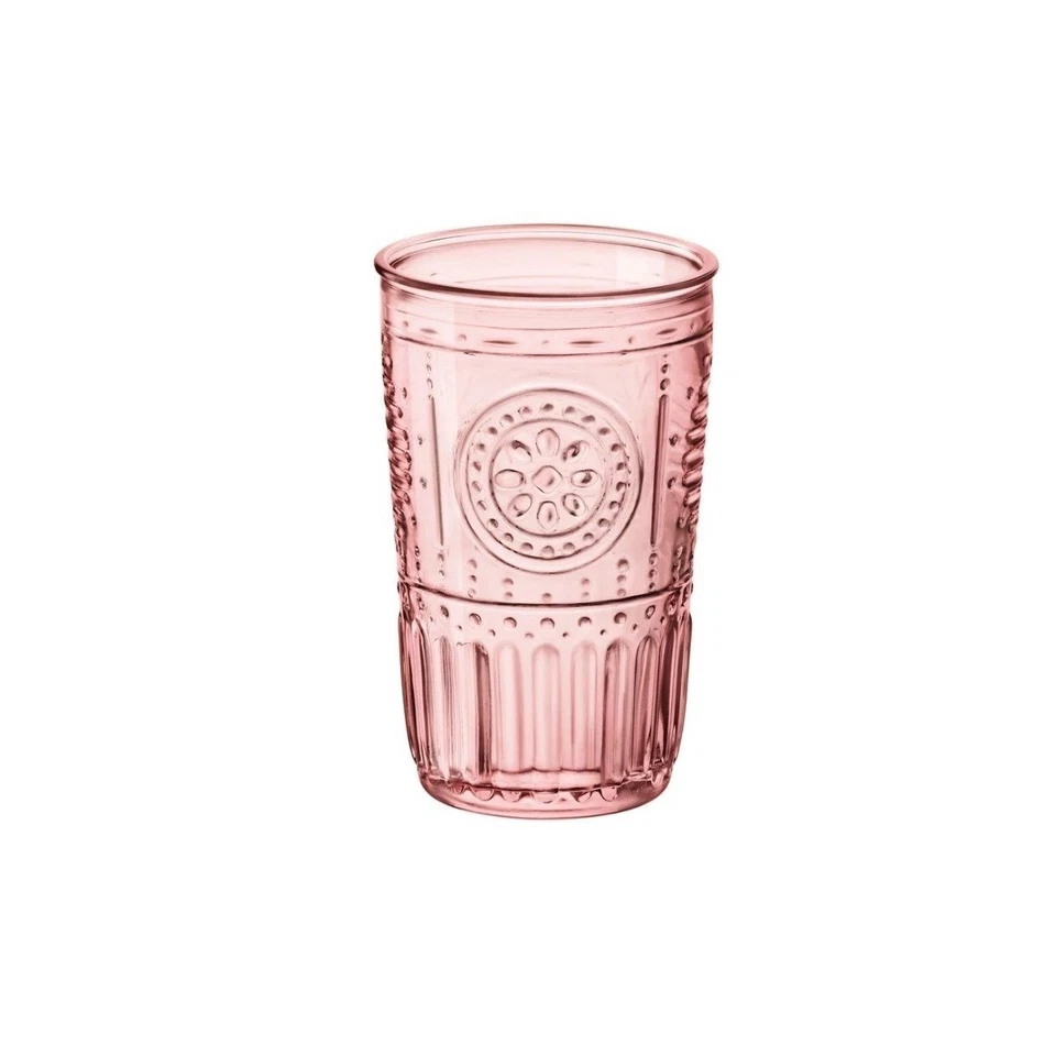 Bormioli Rocco Romantic Cooler Drinking Glass Set of 4 16 Oz Cotton Candy Pink