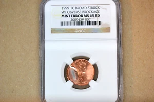 1999 Lincoln Cent- Broadstruck W/ Obverse Brockage- NGC MS-65 RD.   Amazing!! - Picture 1 of 5