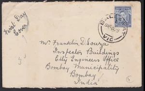 1937 Australia KGVI 3d Blue FDC Postal Cover BALLARAT VIC to Engineer India - Picture 1 of 4