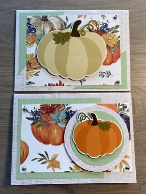 Handmade Thanksgiving Greeting Cards 2pc set Blank inside Pumpkins Fall Autumn - Image 1 of 4
