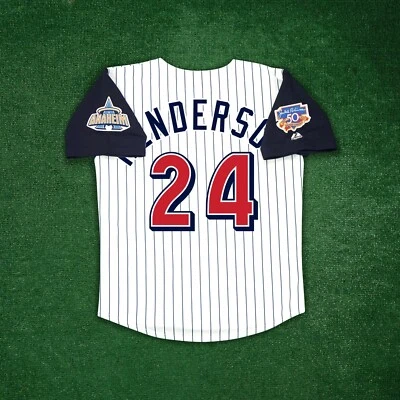 Camiseta deportiva para hombre Rickey Henderson 1997 Anaheim Angels Home/Road/Alt con parche Jackie Foto 1 de 2