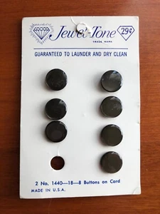 New Set of 7 Pearly Black Round Buttons 1/2" wide Plastic Jewel-Tone - Shank - Picture 1 of 1