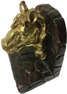 Horse Head Bookend - Brass Coated Horse With Mahogany Faux Stone Base - Picture 1 of 12