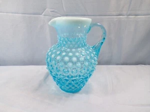 Fenton Blue Opalescent Glass Hobnail Syrup Pitcher - Picture 1 of 8