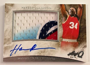 Hakeem Olajuwon 2015 Leaf Q AUTO On Card Autograph Game-Worn Jersey Patch Card - Picture 1 of 2