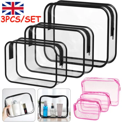 E-HOMEBESTBUY 3 Piece Waterproof Travel Bag Transparent Makeup Toiletry Clear Wash Pouch
