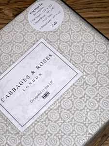 4-Pc Cabbage & Roses Sophie Natural Medallion King Sheet Set 100% Cotton Percale - Picture 1 of 2