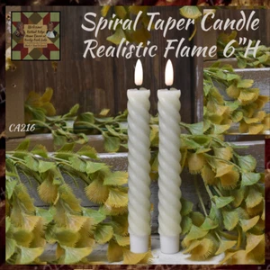 White Spiral 6" Taper Candles Realistic 3D Flame 2/Set CA216 - Picture 1 of 2