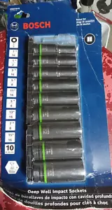 Bosch 1/2" 10pc Tough Deep Well Impact Socket Set - ITDSO12V10 -MISSING ADAPTER - Foto 1 di 4