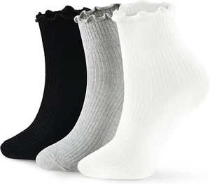 8 Pairs Frilly Socks Women,Ruffle Socks for Girl Women,Solid Color Lettuce Edge - Picture 1 of 12