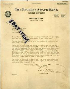 1923 HOUSTON PEOPLES STATE BANK Louie Cohn FREED Bashara HERRING Lyons TEXAS Lhd - Picture 1 of 1