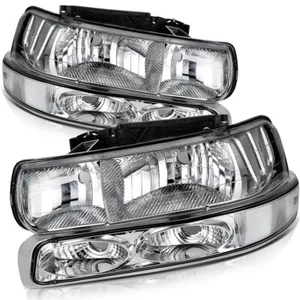 Pair Chrome Headlight Assembly For 99-02 Chevy Silverado 2000-06 Suburban/Tahoe - Bild 1 von 13