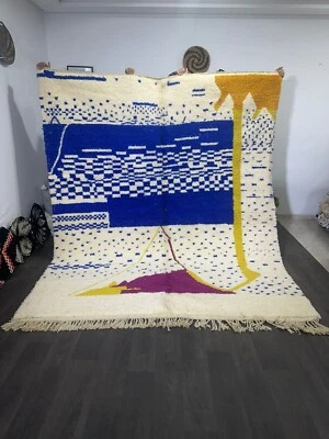 Alfombra hecha a mano peluda beni ourain - alfombra azul - alfombra beni ourain - alfombra marroquí Foto 1 de 4