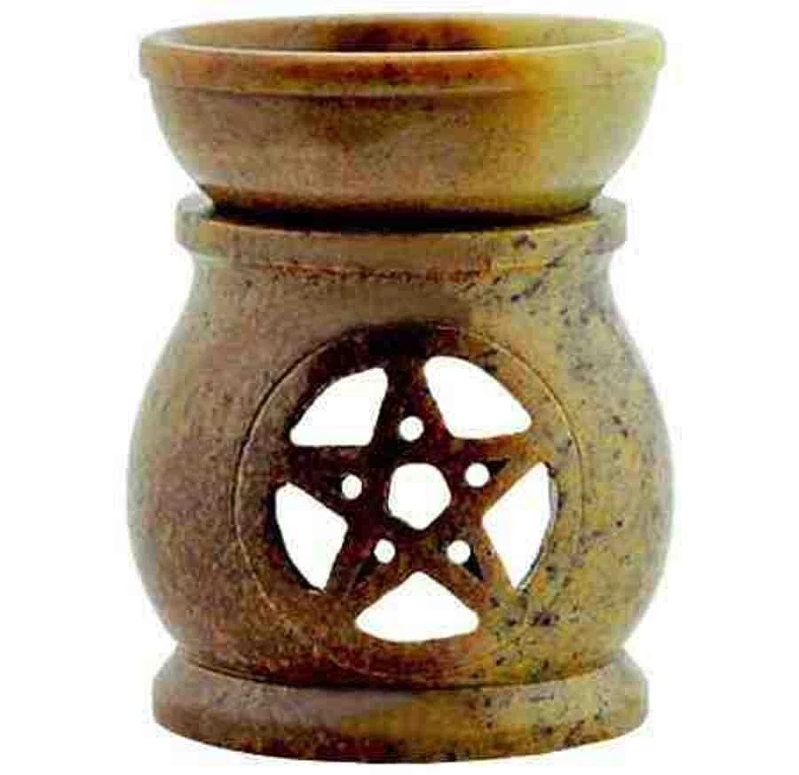 Pentacle Design Hand Carved Soapstone Aroma Lamp + 3 Tealights - Image 1 of 1