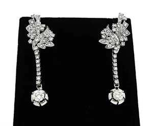 ANTIQUE DIAMOND EARRINGS VINTAGE DIAMOND DANGLE DROP EARRINGS 2.98 CT - Picture 1 of 3