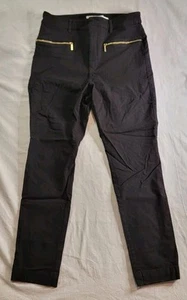 Michael Kors Womens Black Dress Pants Gold Zippers Sz 10 W30 High Rise Stretch - Picture 1 of 14