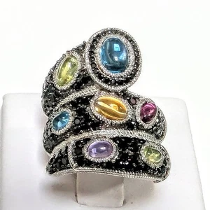 Judith Ripka Sterling Silver Black Spinnel Topaz Amethyst Snake Ring 5.5 - Picture 1 of 13