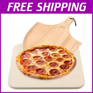 Rectangular Pizza Stone Set with Wooden Peel - Picture 1 of 10