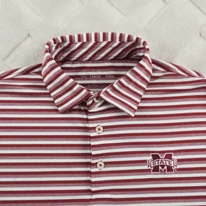 Southern Tide Mississippi State Bulldogs Polo Shirt Mens Large Striped Red White - Picture 1 of 10