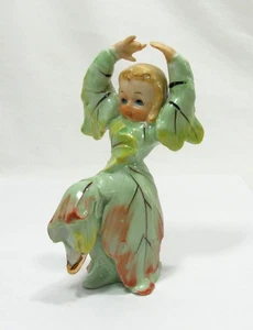 Vintage ACME China grünes Blatt Pixie Fee Tänzerin Japan Garten Figur - Bild 1 von 11