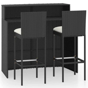 Black 3-Piece Garden Bar Set, PE Rattan & Steel, Cushions Included, 120x55cm - Picture 1 of 5
