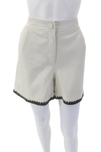 Milly Womens Faux Leather Pleated High Rise Contrast Trim Shorts White Size 8 - Picture 1 of 7