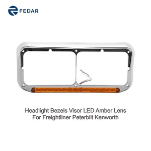 Headlight Bezels Visor LED Amber Lens for Freightliner Peterbilt Kenworth - Picture 1 of 4