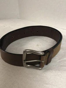 Genuine Leather Men’s brown Sz L casual belt silver tone buckle Total Length 38” - Picture 1 of 5