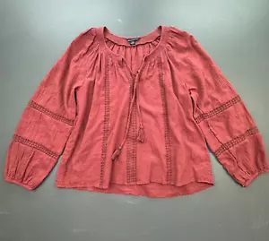 American Eagle Peasant Top Women’s Small Boho Burgundy Embroidered Blouse Tunic - Picture 1 of 11