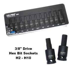 US PRO 11pc Industrial Impact Hex Bit Socket Set 3/8" Drive H2-H10 3931 - Picture 1 of 5