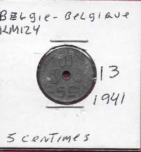 BBÉLGICA 5 CÉNTIMOS 1941 BECA-BÉLGICA, REGLA LEOPOLDO III, ESCUDO DE ARMAS DE GENTE ( - Imagen 1 de 2