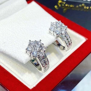 3 Ct Round Simulated Diamond 14K White Gold Plated Hoop/Huggie Women's Earrings - Picture 1 of 2