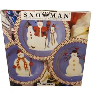 Sakura Debbie Mumm pupazzo di neve 4 piatti insalata vintage nuovi in scatola OLD STOCK Natale - Foto 1 di 10