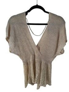 Vintage BeBe Y2k 90s Open Back Top Knit Rayon Metallic Gold Size Medium - Picture 1 of 5