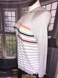 Charter Club L NWT gray striped hooded top  silver tin msrp $70 - Picture 1 of 10