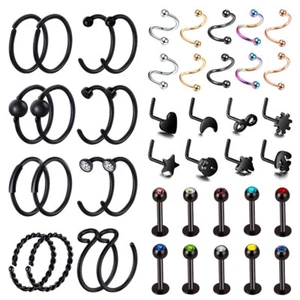 5-44PCS Mix Piercing Kit Nose Lip Labret Ring Stud Tragus Daith Earrings 20g 16g - Picture 1 of 33
