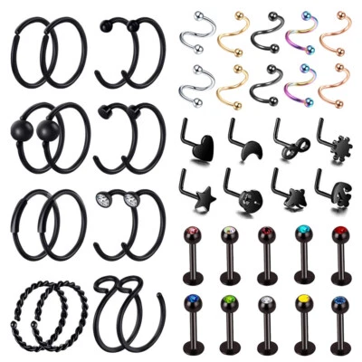 5-44PCS Mix Piercing Kit Nose Lip Labret Ring Stud Tragus Daith Earrings 20g 16g - Image 1 of 4