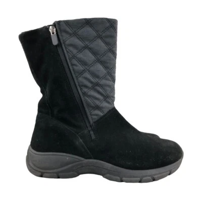Botas Lands' End femininas tamanho 9.5D preto acolchoado camurça zíper lateral para todas as condições climáticas - Imagem 1 de 4
