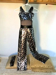 Black & Silver "Brick Pattern" Youth & Adult Retro Jazz/Hip Hop Dance Costume - Picture 1 of 3